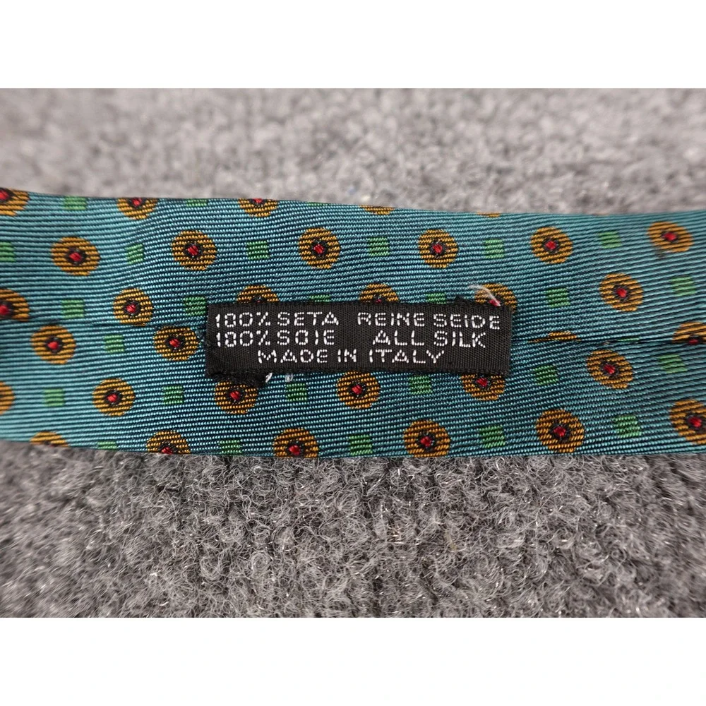 Luciano Barbera Silk Tie Mens OS Teal Blue Geometric Medallion Good Italy 3.5in‎